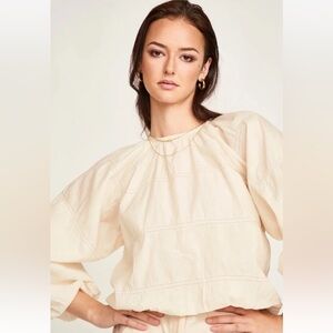 Mirth Andamsan Alabaster Cotton Voile Bubble Sleeve Top Blouse Sz M Ivory